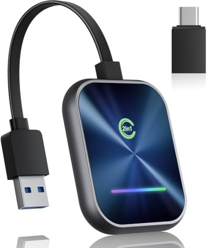 Wireless Carplay & Android Auto Adapter | 2 in 1 Wireless Conversione per Wired Android Auto & Carplay | Perfetto per veicoli con Android Auto & Carplay Support