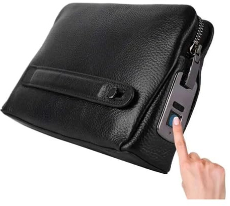 DCDCD Fingerabdruck-Safes for Herren, Reißverschluss, Leder, Geldbörse, Smart-Fingerabdruck-Sicherheit, Anti-Diebstahl-Handtasche - Robust und zuverlässig