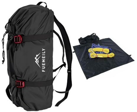 FUEMEILY Rock Climbing Rope Bag, Large Capacity Folding Rope Storage Backpack with Ground Sheet, Adjustable Straps, 2-black, Black Rope Bag