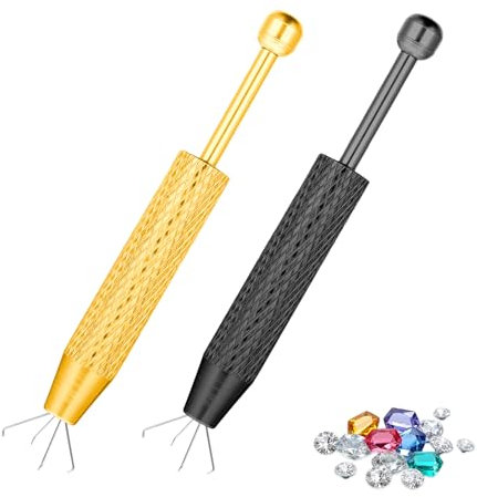 Bewudy 2 Stück Piercing Kugel Aufdreher, Piercing Zange, Schmuck Pinzette mit 4 Klauen Schmuck Pick up Werkzeug Diamant Piercing Kugel Greifer für Schmuck Perlen Uhren Brillen(Schwarz+Gold)