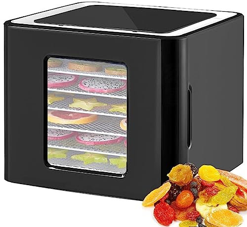 Food dehydrator with 6 trays, stainless steel fruit dehydrator machine with LED touch control design, 35-70 ℃ food dehydrator machine 48H timer BPA free, for fruit vegetables jerky meat Black