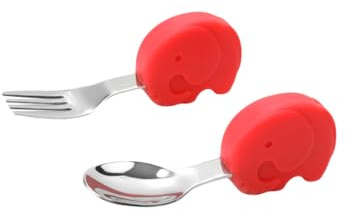 JOINPAYA 1 Satz Babygeschirr kindergeschirrsets kinderbesteck Esslernbesteck babybesteck klein Löffel Besteck Entwöhnung Essgeschirr für Babys Löffel Rostfreier Stahl rot