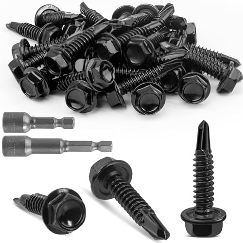 TXXATX M4,8 x 32 mm Vis Autoforeuse Métal 30 Pièces Vis Autoperceuse à Tête Hexagonale Acier Inoxydable 410 Autotaraudeuses pour Tôle de Toiture Tôle Trapézoïdale Auvents Balustrades