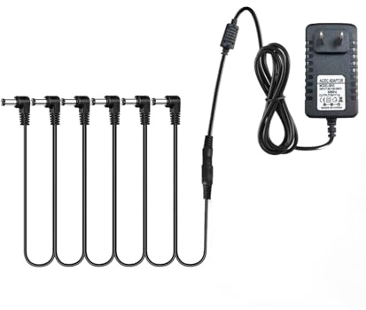 9V DC 1A Guitar Pedal Power Adapter with 6-Way Daisy Chain Cable, Compatible with Most Chain-Type Pedalboards and Effects Pedals