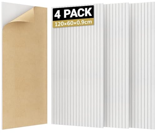 TONOR Paneles acústicos grandes autoadhesivos, 4 unidades, 120 x 60 x 0,9 cm, aislamiento acústico, paneles de pared y decoración de pared para estudio, oficina, color blanco