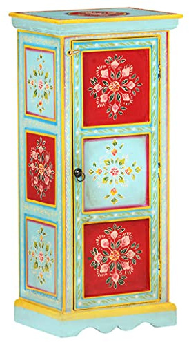 VIHHQGC Handbemaltes Highboard aus Massivholz Mango 40x30x90 cm mit 3 Regalböden - Einzigartiges Unikat für Wohnzimmer Dekoration und Aufbewahrung Dieses handbemalte Highboard