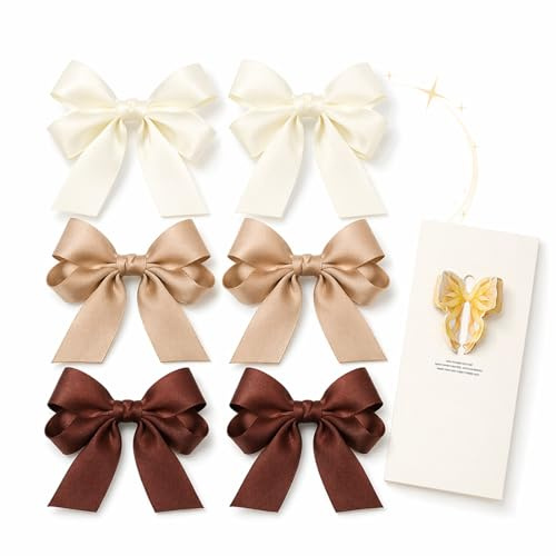 ARYIMYDP Fermagli per Capelli con Fiocco in Tessuto, 6 Pezzi per Donne e Ragazze, Colori Bianco, Champagne e Marrone Rossiccio, Eleganti e Pratici, Ideali per Uso Quotidiano, Feste e Regali