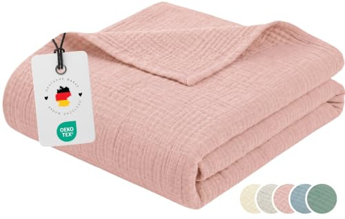 Carpe Sonno Musselin Decke 150 x 200 [100% Baumwolle] Leichte Musselindecke Sommer | Oeko-TEX Kuscheldecke flauschig | Tagesdecke Rosa Sofadecke Sommerdecke Couchdecke | Sofa Decke Altrosa