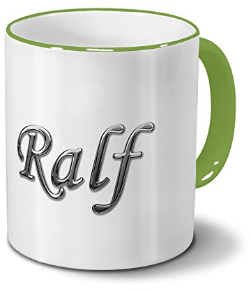 printplanet Tasse mit Namen Ralf - Motiv Chrom-Schriftzug - Namenstasse, Kaffeebecher, Mug, Becher, Kaffeetasse - Farbe Grün