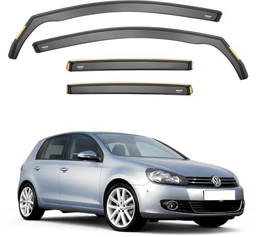 iSpeed Wind Deflectors For Volkswagen VW Golf mk6 2008-2012 5 Door Hatchback 4pc Set - Keep Your Car Ventilated in Rain - Reduce Wind Turbulence - Tinted In-Channel