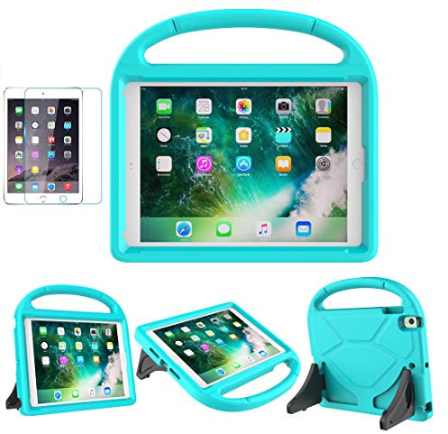SUPLIK iPad 9.7 2018 2017 / Air/Air 2 / Pro 9.7 Case for Kids - Duable Shockproof Protective Handle Bumper Stand Cover with Screen Protector for iPad 9.7 inch 5th/6th Generation, Aquamarine