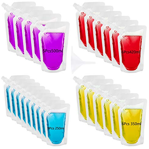 TUPARKA Paquete de 26 frascos de bebidas de plástico, bolsa de licor reutilizable bolsa de bebida oculta bolsa de almacenamiento de bebidas frascos con embudo de plástico para la fiesta de Navidad