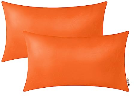 Brawarm Kissenbezüge aus Kunstleder, Lederbezüge für Lendenkissen, einfarbig, für Couch, Bett, Sofa, Garten, Zuhause, dekorativ, Orangefarben, 30,5 x 50,8 cm, 2 Stück