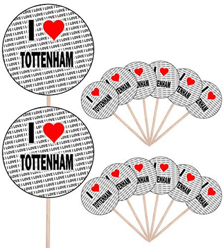 AK Giftshop I Love Tottenham – Party-Essen – Kuchen Cupcakes – Picks Sticks – Lebensmittelflaggen – stehende Dekorationen (14 Stück)