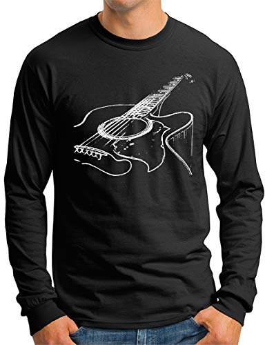 OM3® Acoustic Guitar Langarm Shirt - Herren - Music Band Musican - Schwarz, XXL