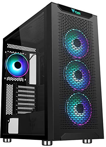iTek Case MAJES 40 Full Tower Gaming 4x12cm ARGB Fan, 2xUSB3, Side Panel Temp Glass, Schwarz, ITGCAMAJ40