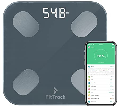 FitTrack - Balance Connectée avec Analyse de 17 Indicateurs de Santé - Avec Application via Bluetooth (Noire)