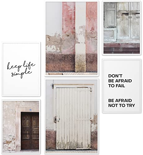 Papierschmiede® Mood Poster Set Rustic Doors, Deko Bilder Wohnzimmer, 2x 30x40 cm und 4x 21x30 cm, Home Decoration Boho Style Tür Mauer Vintage Rot Braun - Wandposter ohne Rahmen