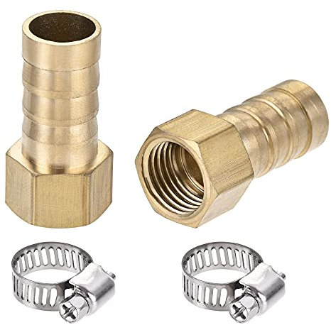 sourcing map Lot de 2 raccords de tuyau cannelés en laiton 12 mm x G1/4 femelle avec collier de serrage 9-16 mm