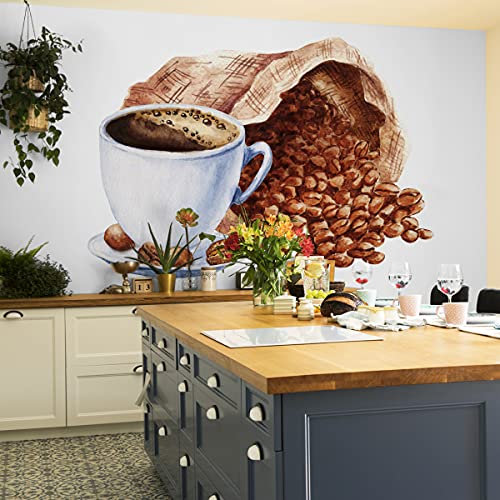 Muralo Fabelhafte Selbstklebende Fototapete 208x146 Esszimmer Sack von Kaffee Aquarell Moderne Tapete Küche Restaurant Wandbilder Wandtapete XXL Luxus Abstrakt Br. 208 cm x Hö. 146 cm