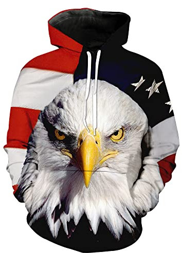 sanatty Unisex Hoodies 3D Druck Galaxy Pullover Kapuzenpullover Sweatshirt Hoodies mit großen Taschen, K30 Adler weiß, Small-Medium