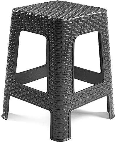 Acan Tradineur - Taburete de plástico - Fabricado en España - Diseño Rattán hogar o el Trabajo - 36 x 36 x 45 cm - Color Negro (1 Unidad)
