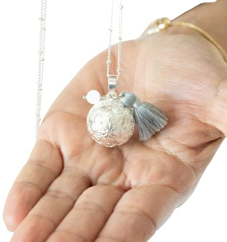 bola de grossesse or boule argent 925 vintage motif fleur perle pierre de lune pompon