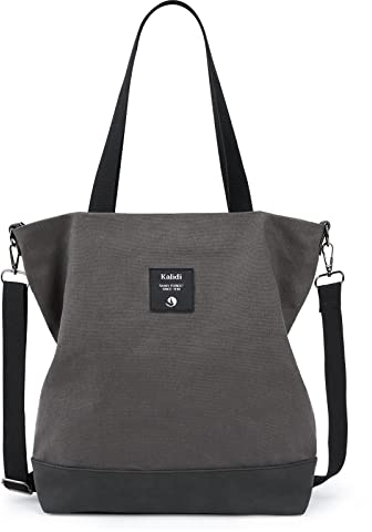 KALIDI Groß Damen Umhängetasche/Handtasche Canvas Tasche Schultertasche Totepack Shopper Casual Hobo Bag Crossbody Bag für Schule Büro Arbeit Reisen Ausflug Einkauf (Grau)