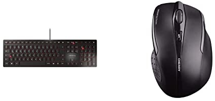 CHERRY KC 6000 Slim, Deutsches Layout, QWERTZ Tastatur, schwarz & MW 3000, kabellose Maus, ergonomische Rechtshändermaus, 6 Tasten-Maus: Infrarot-Sensor und umschaltbare Auflösung, schwarz