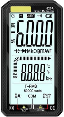 Fasizi Schermo LCD Grande da 4,7 Pollici Automatico + Manuale Intelligente True RMS Multimetro Digitale Resistenza Diodo capacità Temperatura Frequenza Test - Nero