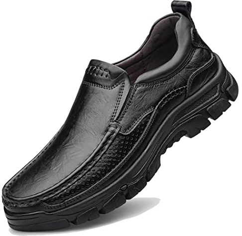 ZASDKE Men's Casual Loafers Classic Business Leather Shoes Comfortable Commuter Office Walking Shoes Black-2 UK7