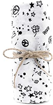 hutch&putch Pucktuch Bio Baumwolle 120x120cm - Spucktuch Baby - Mulltuch 100% Baumwolle - Musselin Wickeltuch - Kuscheltuch saugstark, extra weich mit Love&Peace -Motiv