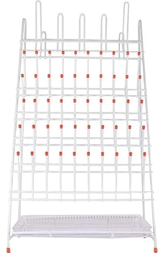 Escurridor de laboratorio para tubos de 55 puntas de alambre plastificado PVC con bandeja para recolectar gotas. Para el secado de materiales de laboratorio. Acero plastificado. Longitud: 360 mm.