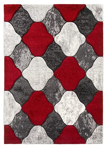 SrS Rugs® Impulse - Area Rug for Living Room, Bedroom, Hallway Runner Rug - Abstract Geometric Design - Provides Home with Comfort and Warmth (Red Coblo, 160cm x 220cm)