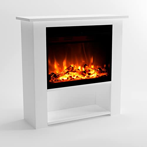 GLOW FIRE Elektrokamin mit Heizung und Kaminfeuer (Standkamin THEBE) - elektrischer Kamin mit LED-Feuer in 3 Farben, Heizlüfter, Holz-Deko & Fernbedienung, 86x85x30 cm, Weiß