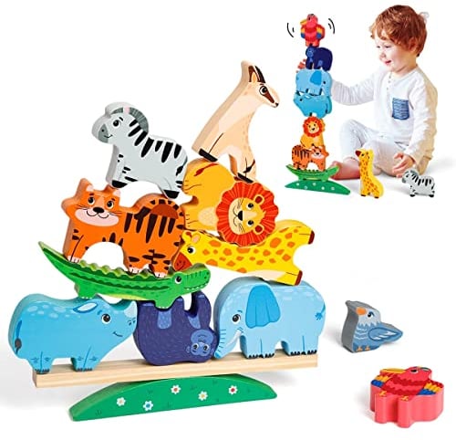 LULULIA Wooden Toys for 1 2 3 Year Old Boys Girls Gifts, Stacking Animal Toddlers Toy for 1-3 Year Old Boy Girl, Montessori Toys for Kids Age 3 4
