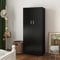 Wooden 2 Door Wardrobe with Shelf and Hanging Rail Modern Clothes Storage Cupboards Unit for Bedroom Furniture W 72 x D 49 x H 169 cm (Black)