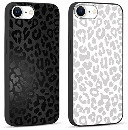 Yoedge 2 Stück HandyHülle für iPhone 8/7 / SE 2022 / SE 2020 Hülle 4,7, Schutzhülle für iPhone SE 3 Case 3D Leopard Muster Design Aesthetic Mädchen Junge Geschenk TPU Silikon Stoßfest Cover,Schwarz
