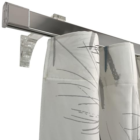 TENDAGGIMANIA Binario Tenda Soffitto/Parete Piatto Lunghezza 100 CM CROMO -Ideale anche per Tende ad Onda - Bastone Completo di Tappi Laterali - Personalizzabile- Movimento Manuale