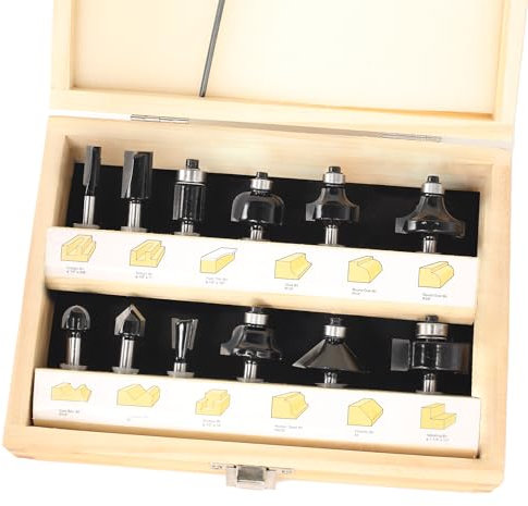 Akylin 12Pcs Router Bit Set 1/4 Inch Shank - K10 Tungsten Carbide Tipped Router Bits, Router Cutters with Carry Wood-Case + Wrench Key , for Woodworking Beginner