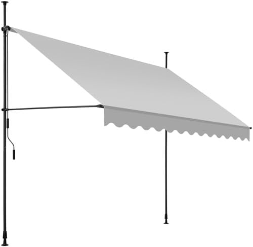 tectake® Toldo Terraza Manual Regulable en Altura con Manivela, Toldo Balcón sin Taladros, Toldo Extensible Terraza, Resistente a Rayos UV, Protección Solar y Repelente al Agua - 300 cm - Gris Claro