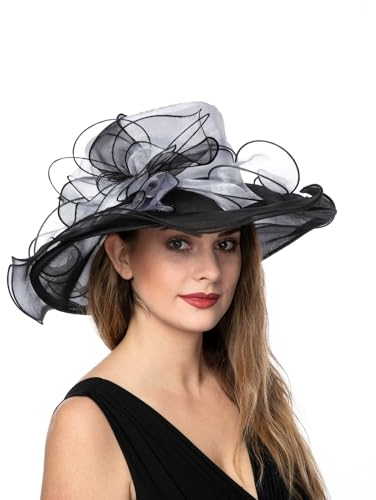SAFERIN Damen-Fascinator aus Organza, Kirche, Kentucky Derby, für die Braut, Teeparty, Hochzeit, Sf9-Weiß, Schwarz, Medium