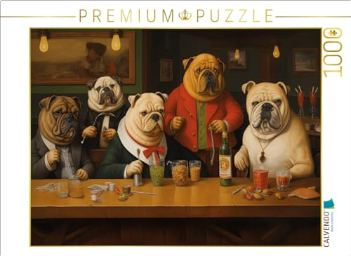 Puzzle · Fünf Hunde Stehen an der Theke in Einer Bar | Ein von Botero inspiriertes Kunstwerk · 1000 Teile · Lege-Größe 64 × 48 cm · CALVENDO Puzzle