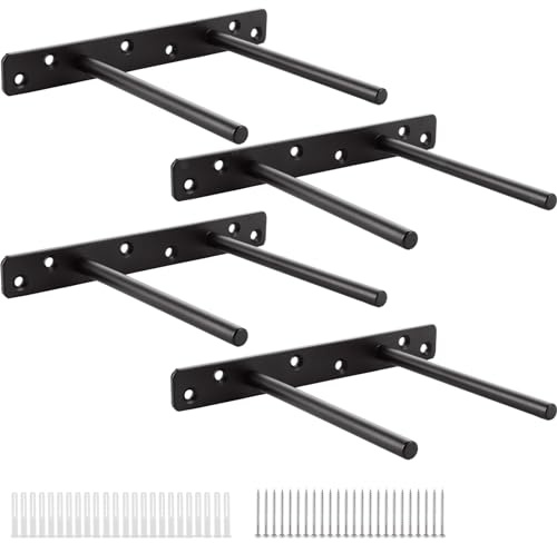 YOUNTHYE Support Etagere Invisible 4 PCS 200x145MM Double Tube Noir Fixation Robuste pour Etagere Murale avec 24 Vis 60MM