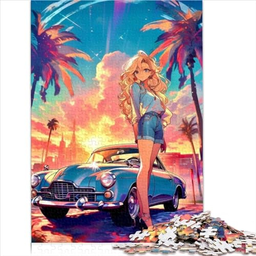 Pädagogische Herausforderung: Miami Sunset Classic Cars-Puzzles für Erwachsene, 1000-teiliges Puzzle, Papppuzzles für Erwachsene und Kinder, Geschenk für 12+ Jahre, Größe (26 x 38 cm)