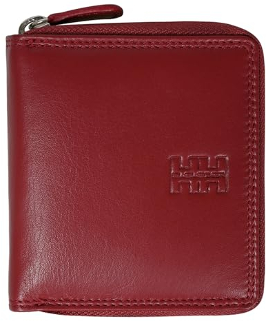 Elbleder Geldbörse klein Leder Rot RFID-Schutz mit Münzfach - Reißverschluss Geldbeutel für Damen & Herren - Echtleder Portemonnaie für 6 Karten - Polo Carré 109 BRD