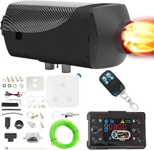 EVGTTI 12V 5KW-8KW Air Diesel Heater with Silencer LCD Switch 10L Tank For Truck, Boat, Car Trailer, Motorhomes, Campervans, Caravans (Black)