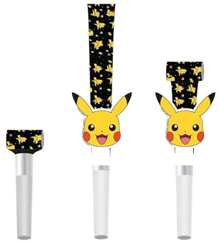 amscan 9917122 Offiziell lizenzierte Pokémon-Kindergeburtstagsparty Blowouts Pikachu Noisemakers – 8 Stück, Mehrfarbig