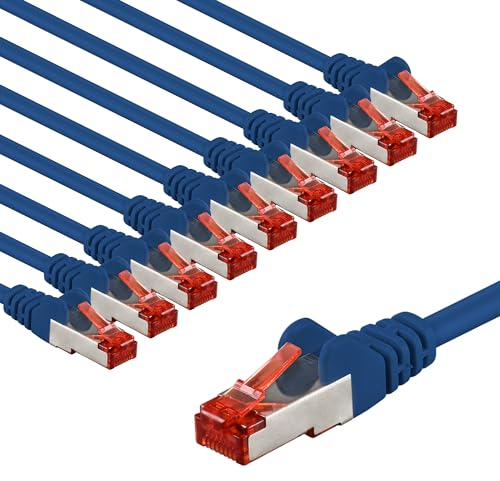 goobay Cable de red/Cat. 6, 10 unidades, apantallado, S/FTP/CU, cable de Ethernet, PiMF, LSZH/Cat 6, 10 Gbit/s, 10 x 2m, 65971, 2 metro, azul