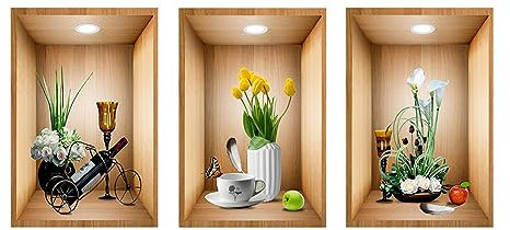 GDWD Lot de 3 stickers muraux 3D - Motif vases - Plantes vertes - Décoration murale pour salon, chambre à coucher, salle de bain, cuisine, bureau - 30 x 45 cm A